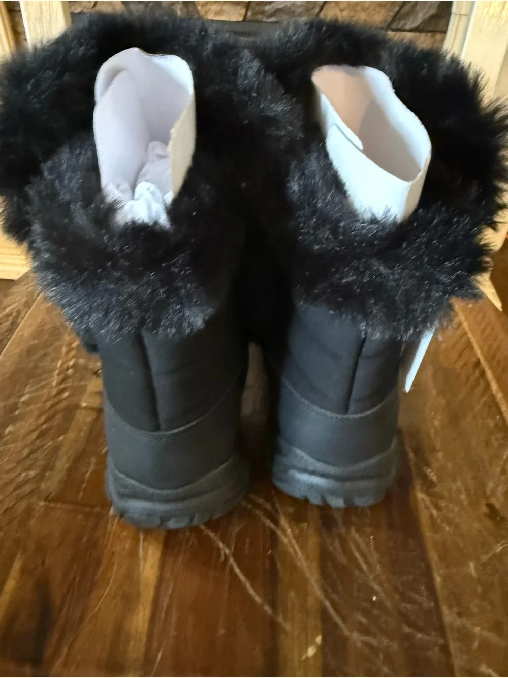 Lands' End Womens Waterproof Insulated Faux Fur Snow Boot Sz 8.5 Black